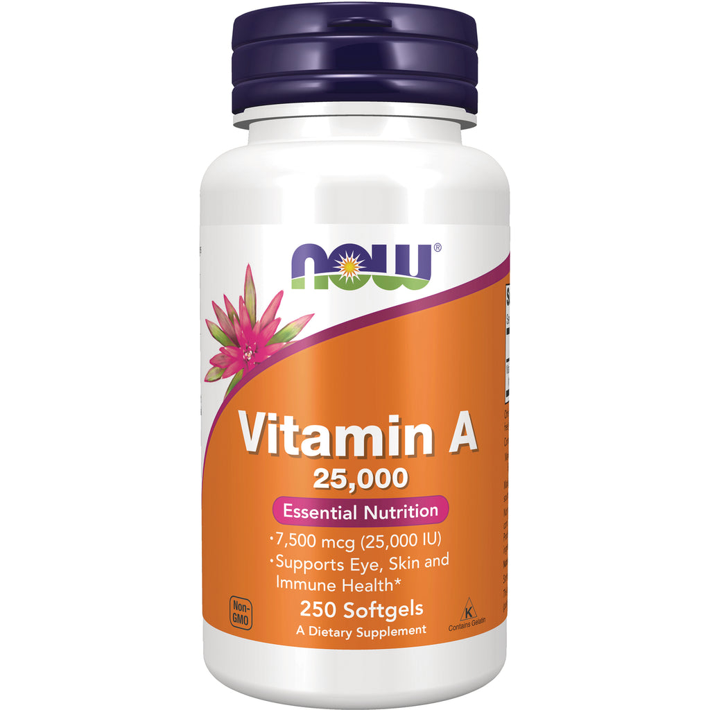 NWF364 | NOW Vitamin A 25,000 bottle with orange label, 250 softgels - Thumbnail