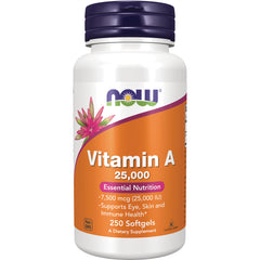 NWF364 | NOW Vitamin A 25,000 bottle with orange label, 250 softgels