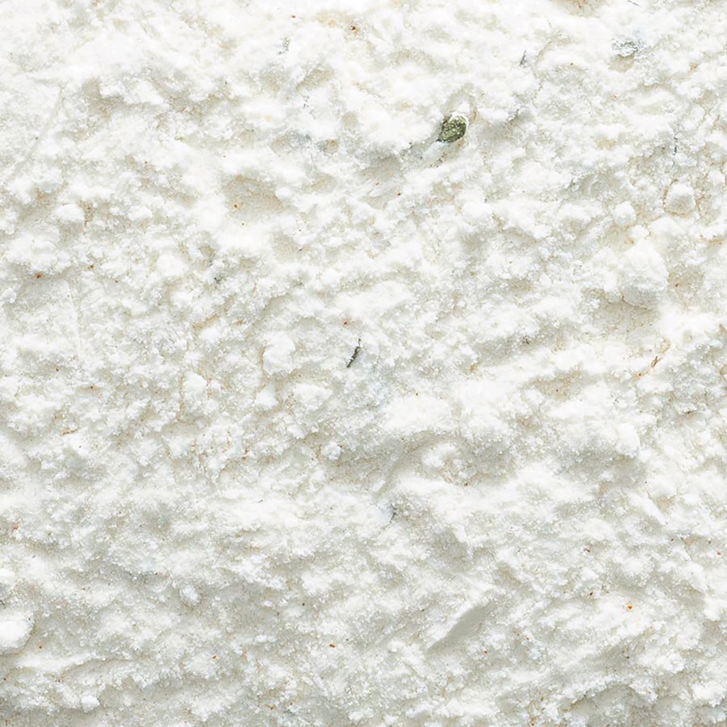 FNP077 | close-up of fine white powder with small clumps and granular texture