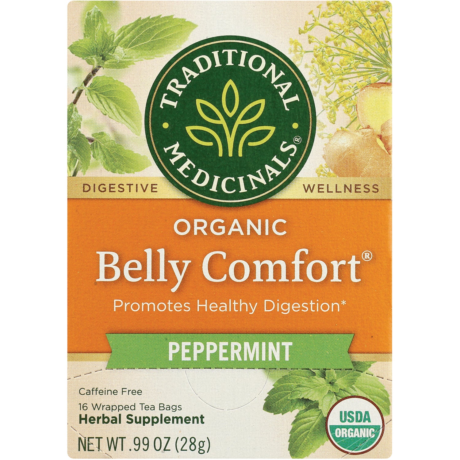 TMD032 | Traditional Medicinals Organic Belly Comfort Peppermint tea, promotes healthy digestion, 16 wrapped bags