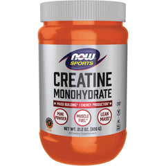 NWF875 | NOW Sports Creatine Monohydrate orange powder jar front label, 21.2 oz dietary supplement