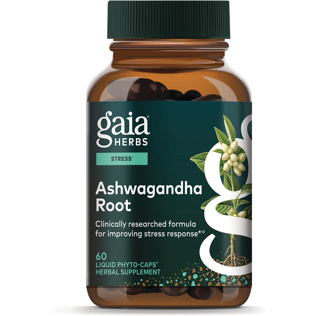 GH054 | Gaia Herbs Ashwagandha Root supplement box front, stress support, 60 vegan liquid phyto-caps - Thumbnail