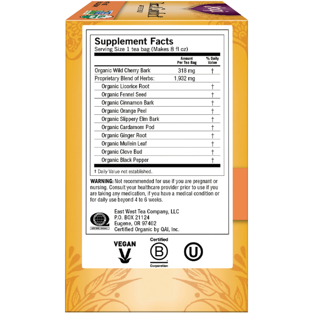 AHW033 | Back panel showing Supplement Facts, serving size 1 tea bag, organic herb ingredients list and warning text - Thumbnail