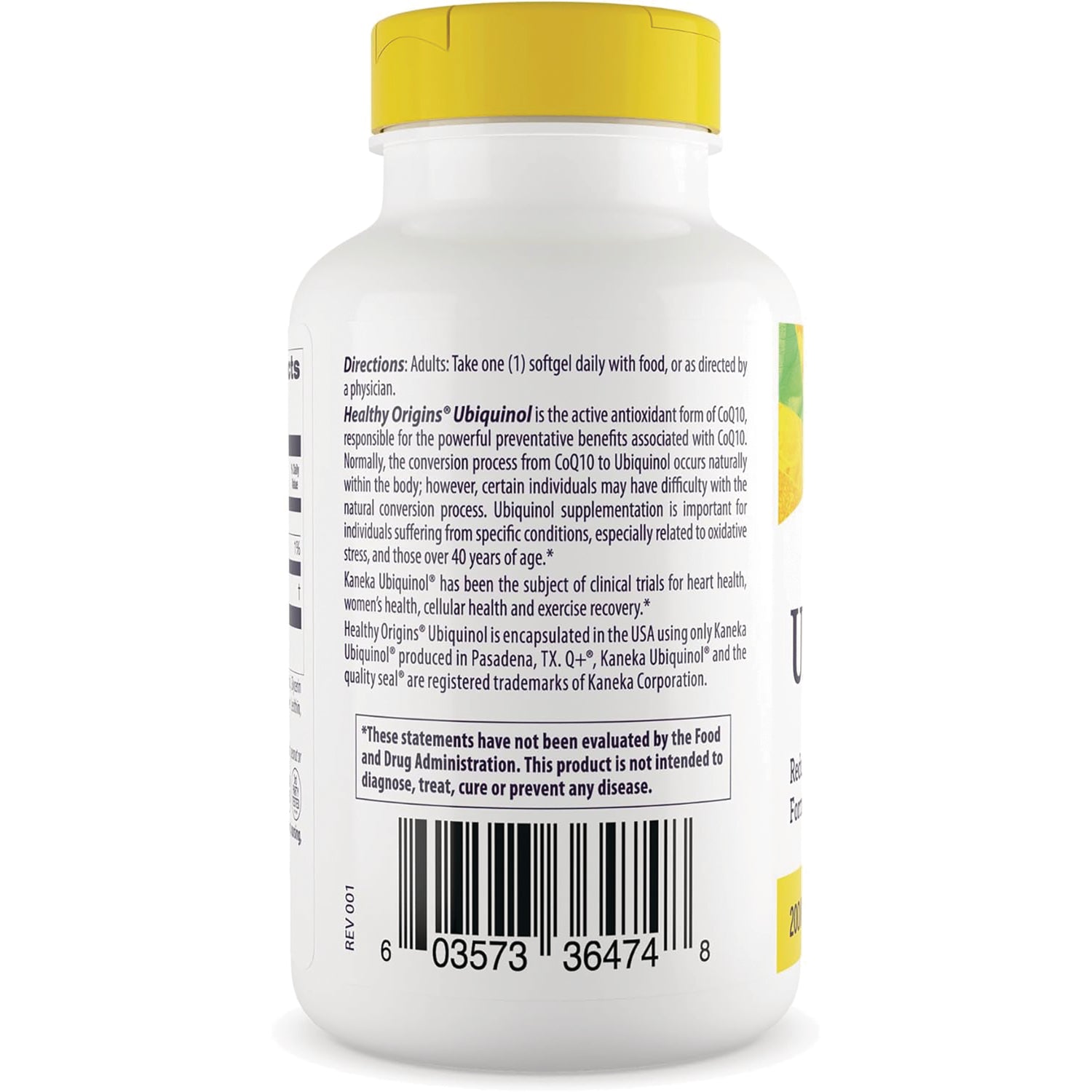 HRG018 | back label of white supplement bottle showing directions text, product information and barcode
