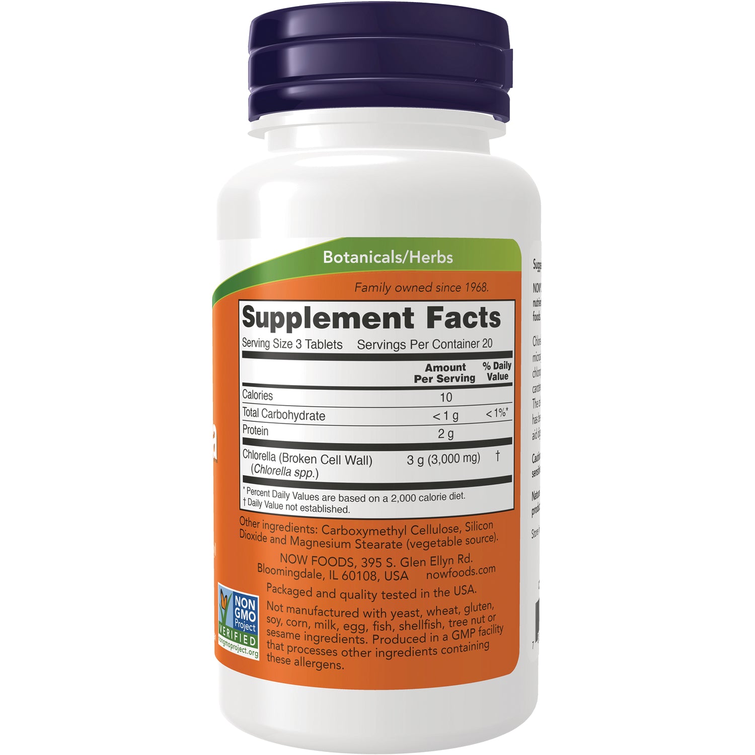 NWF805 | Back of white supplement bottle with orange label showing Supplement Facts table and ingredient information