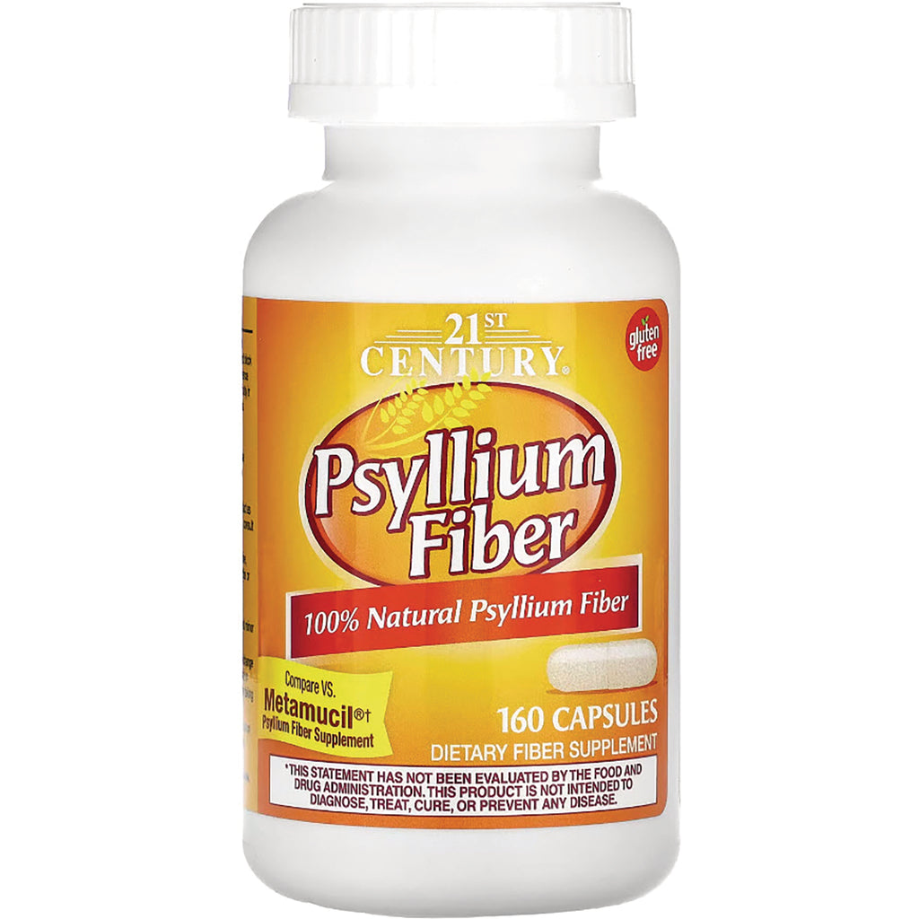 CNT137 | 21st Century Psyllium Fiber white bottle with yellow label, 160 capsules dietary fiber supplement - Thumbnail