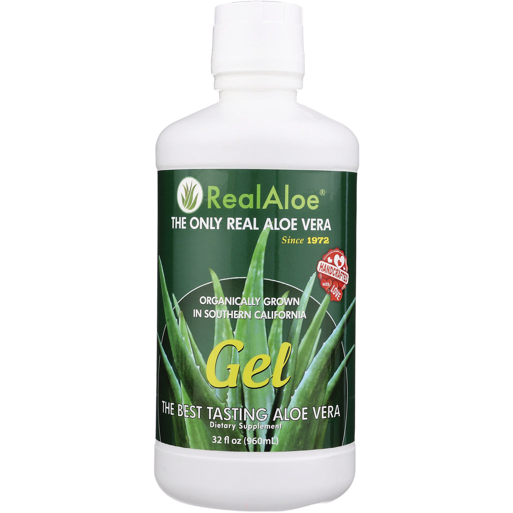 RA005 | RealAloe Gel 32 fl oz bottle with green aloe leaf label - Thumbnail