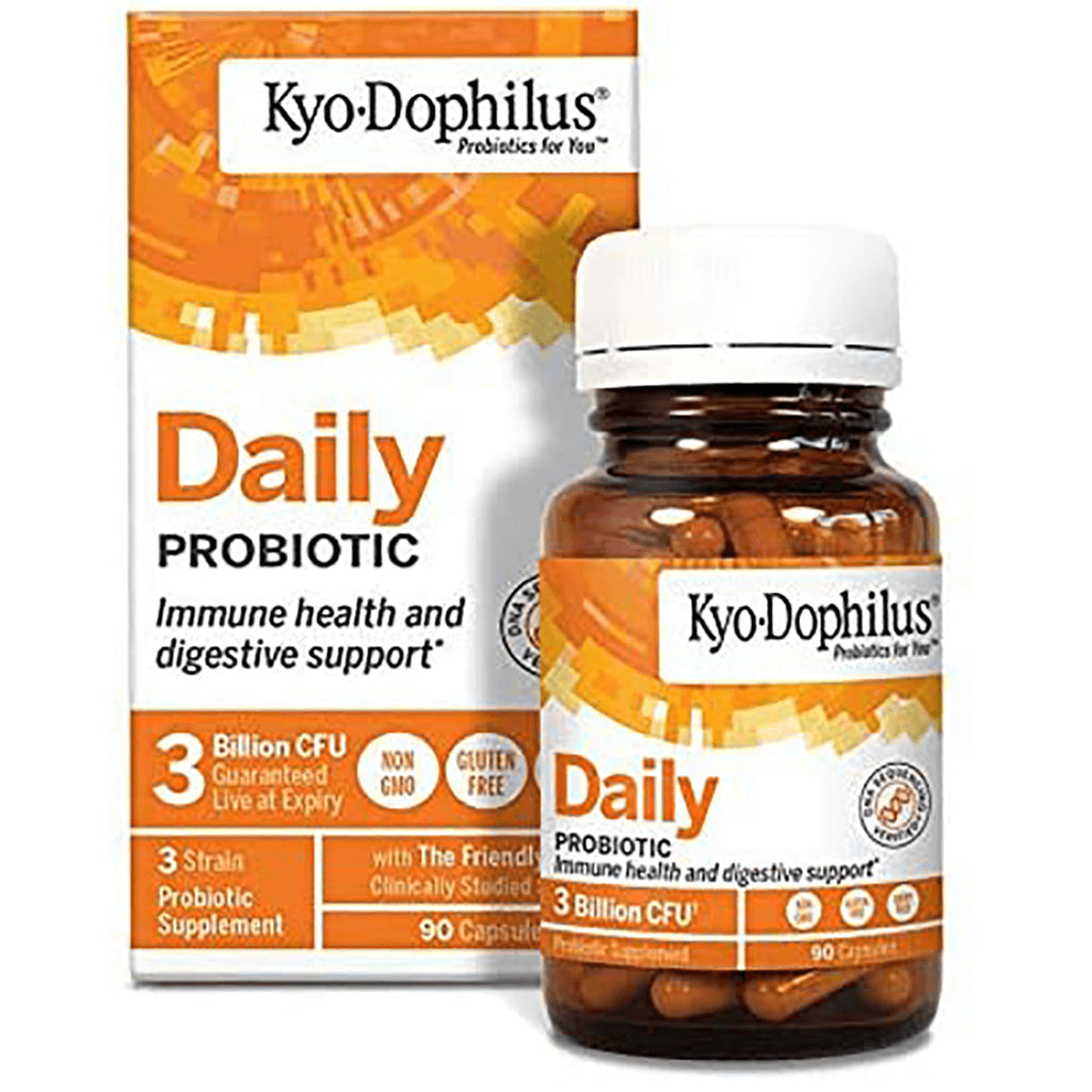 KY028 | Kyo-Dophilus Daily probiotic bottle and box with label Daily PROBIOTIC and 3 Billion CFU 90 capsules - Thumbnail