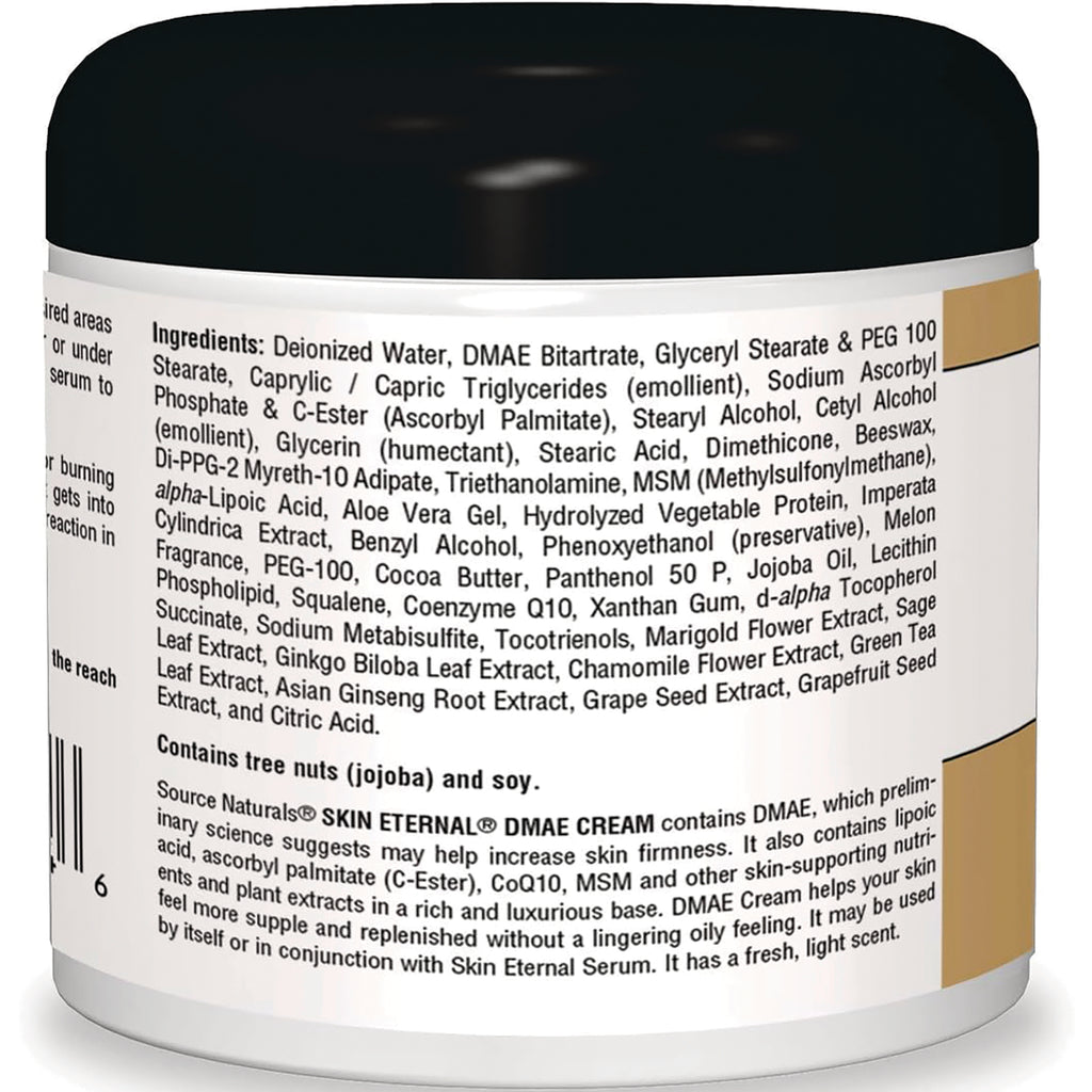 SN400 | Back label of Source Naturals Skin Eternal DMAE Cream with ingredients and directions - Thumbnail