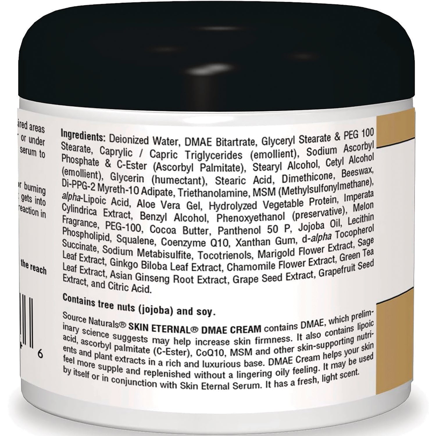 SN400 | Back label of Source Naturals Skin Eternal DMAE Cream with ingredients and directions