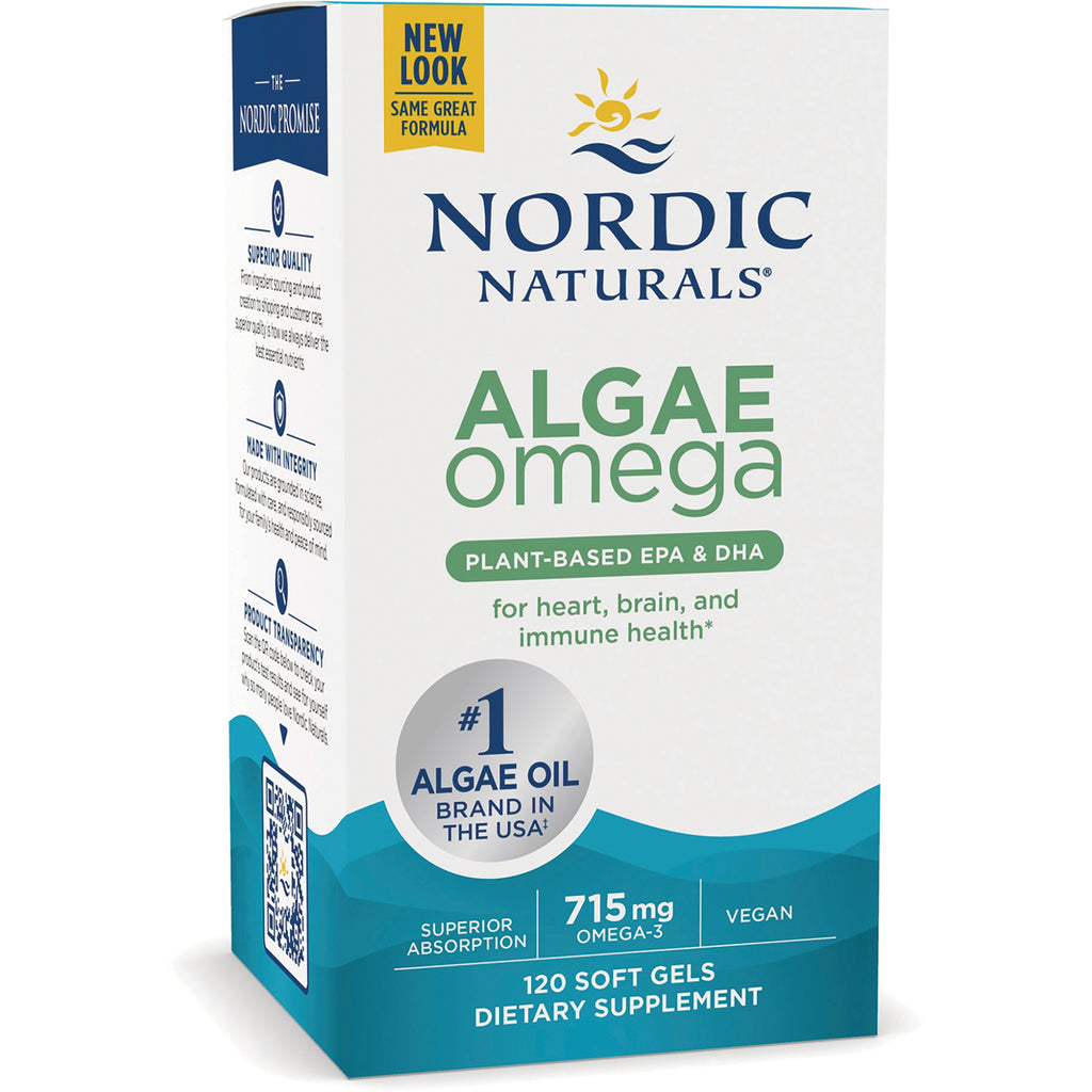 NRN133 | Nordic Naturals Algae Omega plant-based EPA & DHA box, 120 soft gels, 715 mg omega-3, vegan - Thumbnail