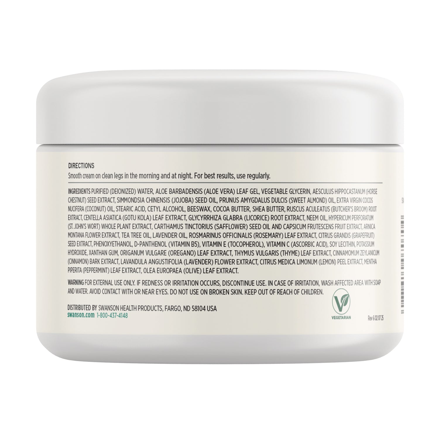 SWC070 | Back label with directions, ingredients list, warning text, and vegetarian icon