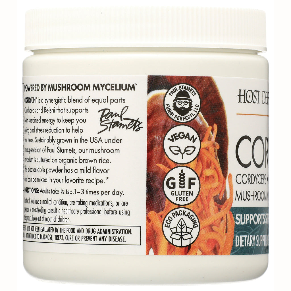 FUN044 | jar side label showing mushroom mycelium graphic and Vegan, Gluten Free, Eco Packaging icons - Thumbnail