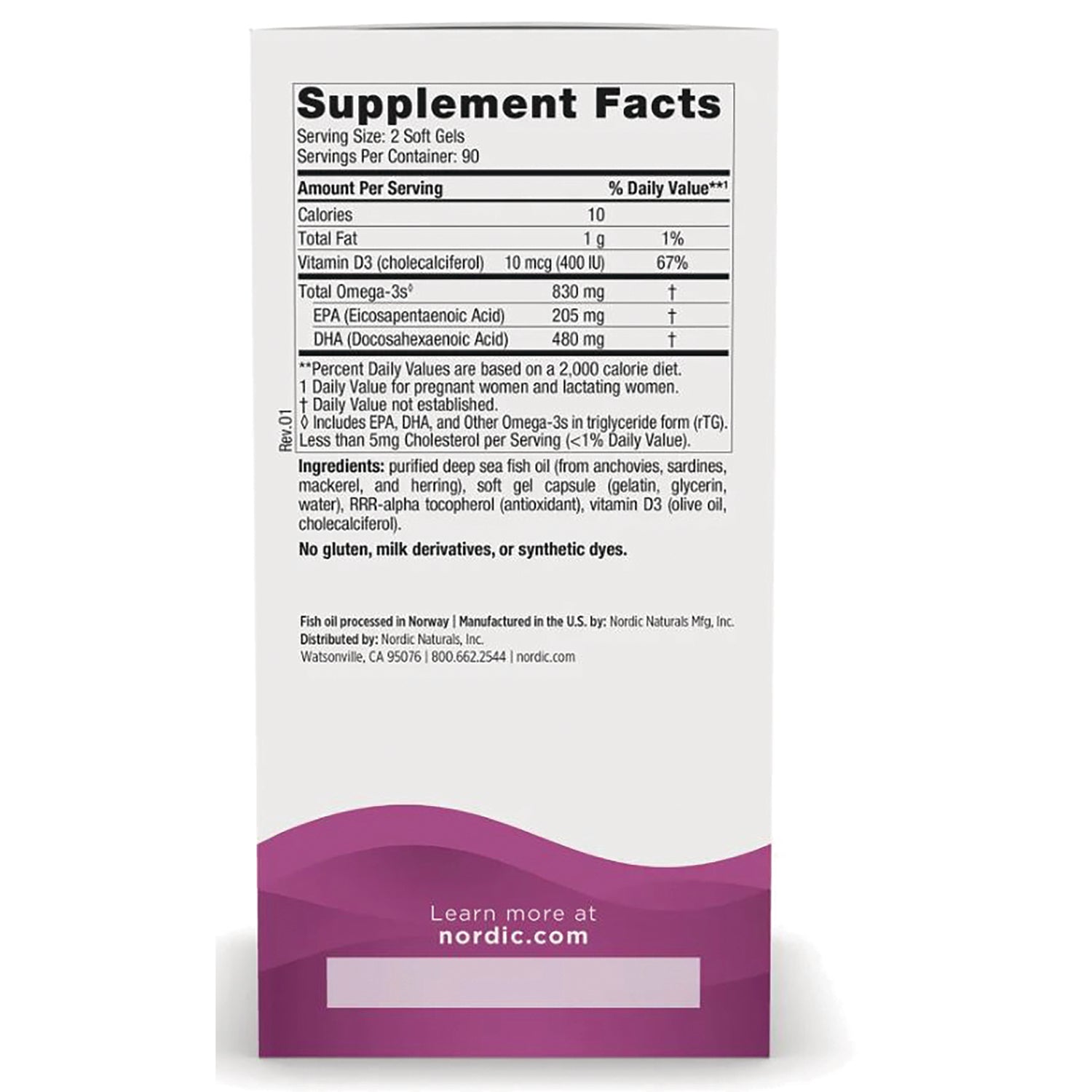 NRN061 | back panel showing Supplement Facts, ingredient list, and nordic.com branding