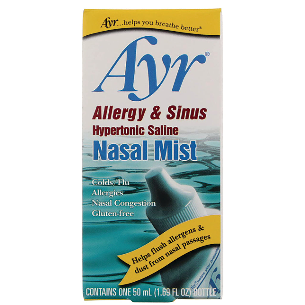 BFA001 | Ayr Allergy & Sinus hypertonic saline nasal mist front packaging, contains one 50 mL bottle - Thumbnail