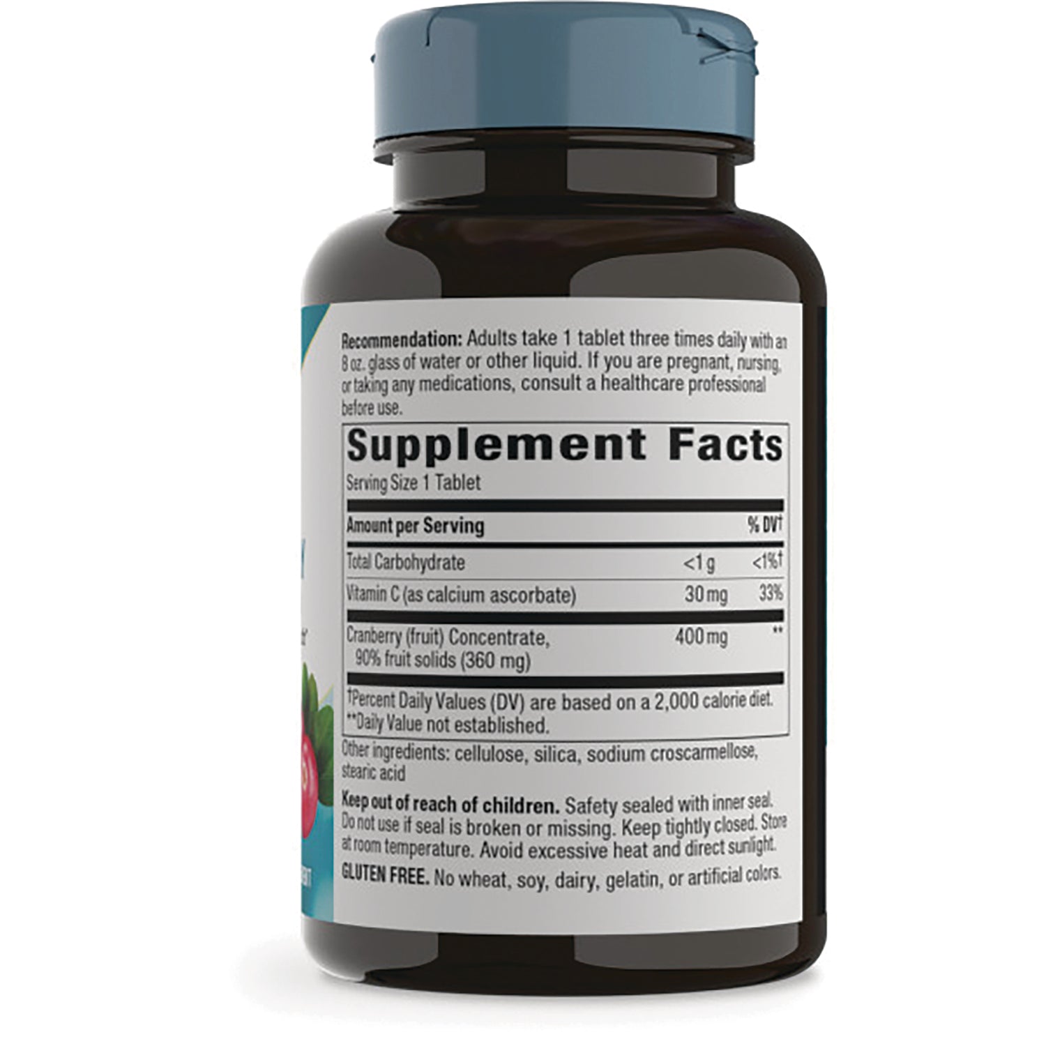NW725 | Back label showing Supplement Facts table, serving size, ingredients and warnings on brown bottle