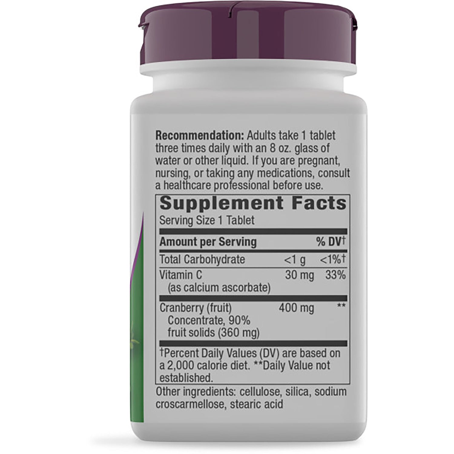 NW725 | Back label showing Supplement Facts table, serving size, ingredients and warnings on brown bottle