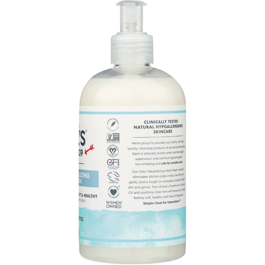 KIR019 | pump bottle back label reading Clinically tested natural hypoallergenic skincare with certification icons and product description - Thumbnail