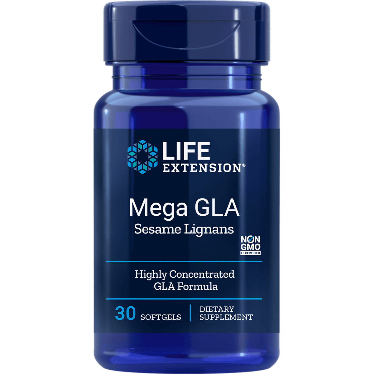 LE556 | Life Extension Mega GLA Sesame Lignans bottle, 30 softgels, blue label