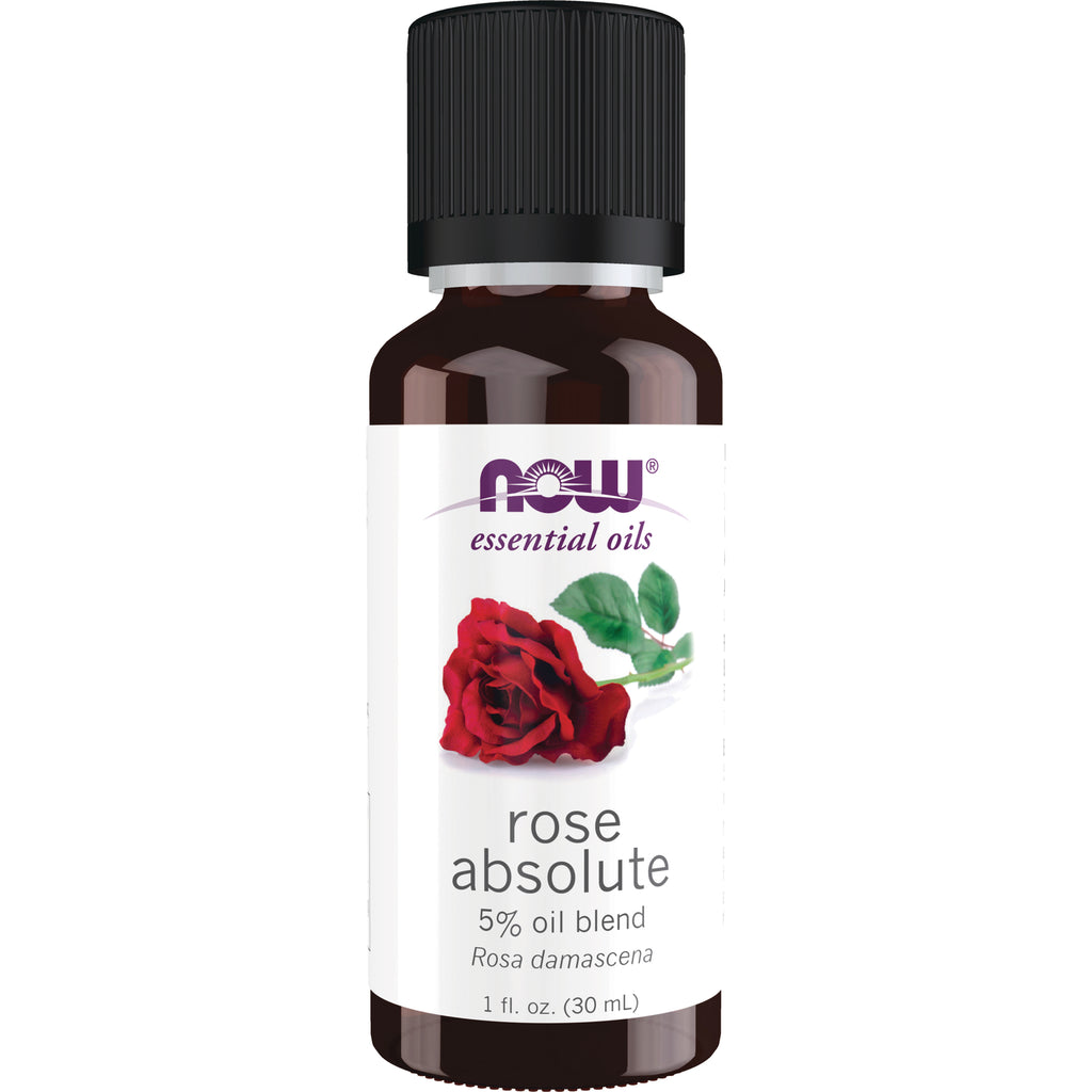 NWF508 | amber bottle with white label NOW essential oils rose absolute 5% oil blend 1 fl oz - Thumbnail