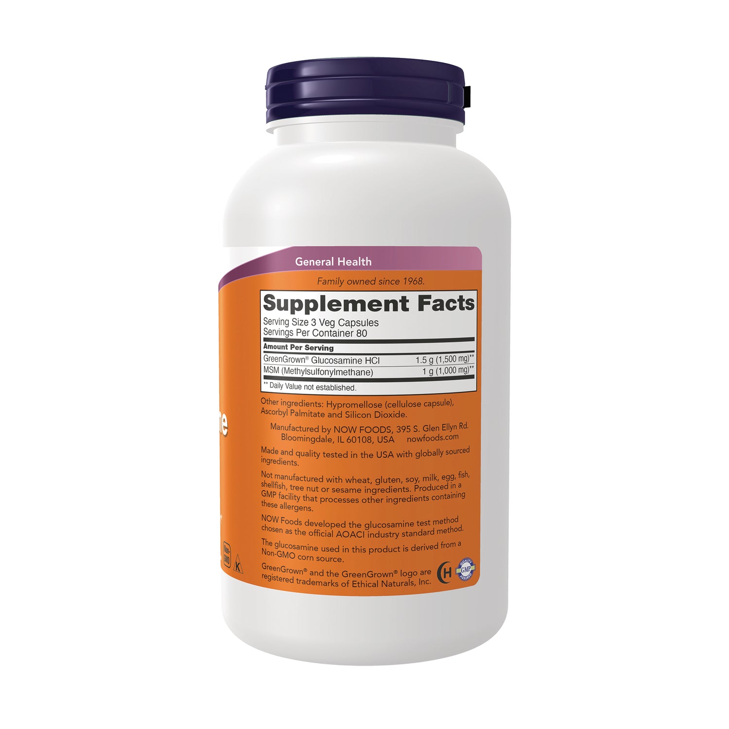 NWF1454 | Back of white supplement bottle showing orange label with Supplement Facts panel and ingredient text
