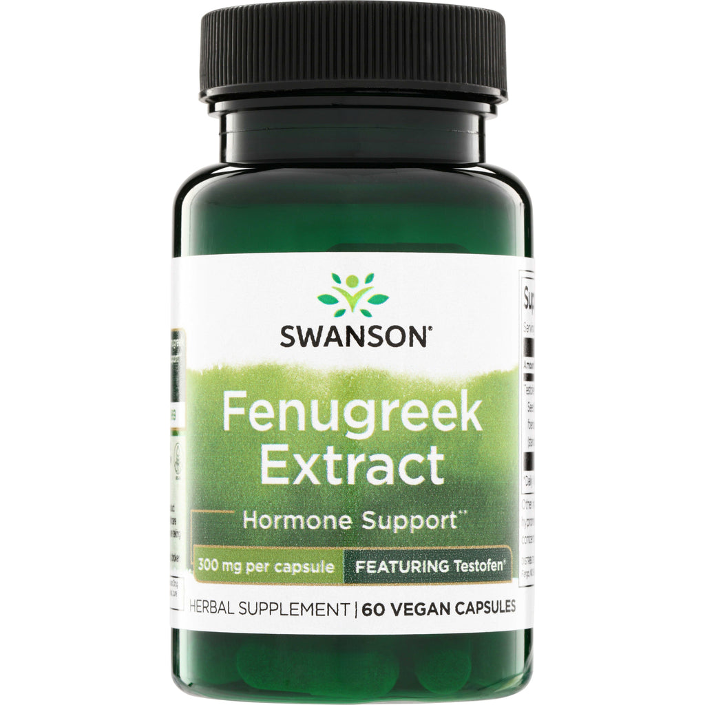 SWU855 | Swanson Fenugreek Extract bottle, Hormone Support, 300 mg per capsule, featuring Testofen, 60 vegan capsules - Thumbnail