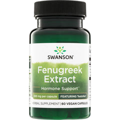 SWU855 | Swanson Fenugreek Extract bottle, Hormone Support, 300 mg per capsule, featuring Testofen, 60 vegan capsules