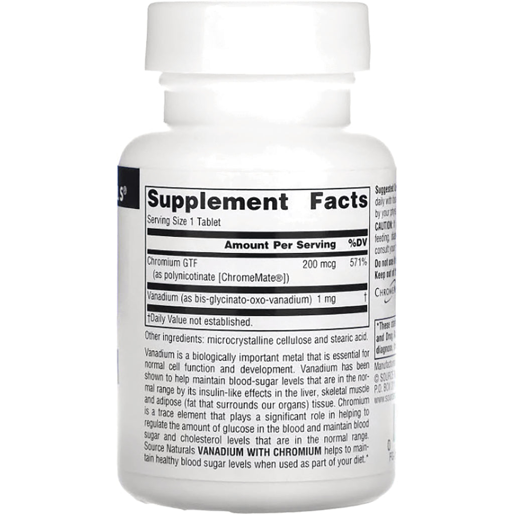 SN520 | Back label with Supplement Facts panel (Serving Size 1 Tablet), chromium GTF 200 mcg and vanadium 1 mg - Thumbnail