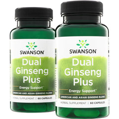 SWH243 | Swanson Dual Ginseng Plus 60 capsules, Energy Support, American and Asian Ginseng Blend
