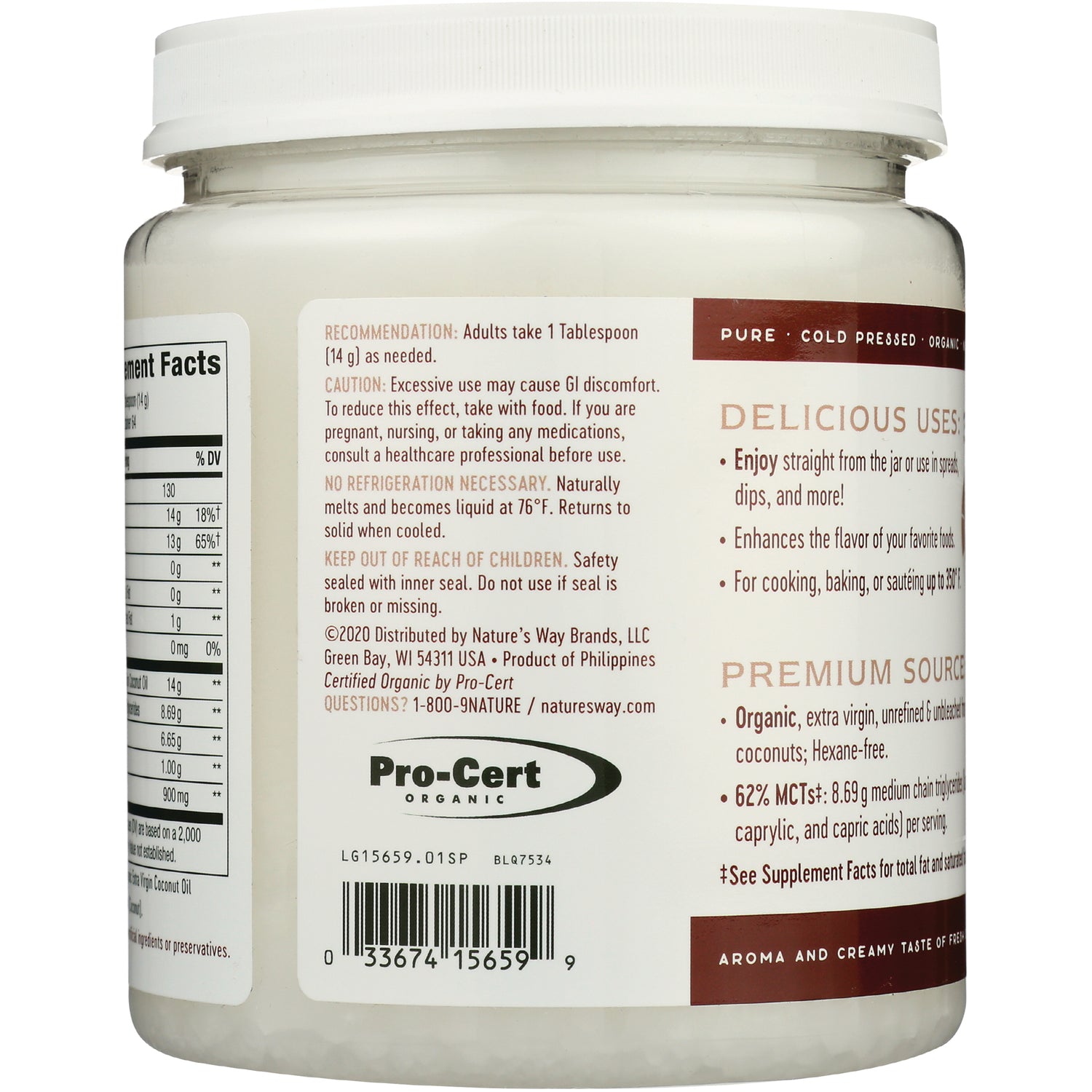 NW726 | back label of jar showing usage instructions, certification logo and barcode