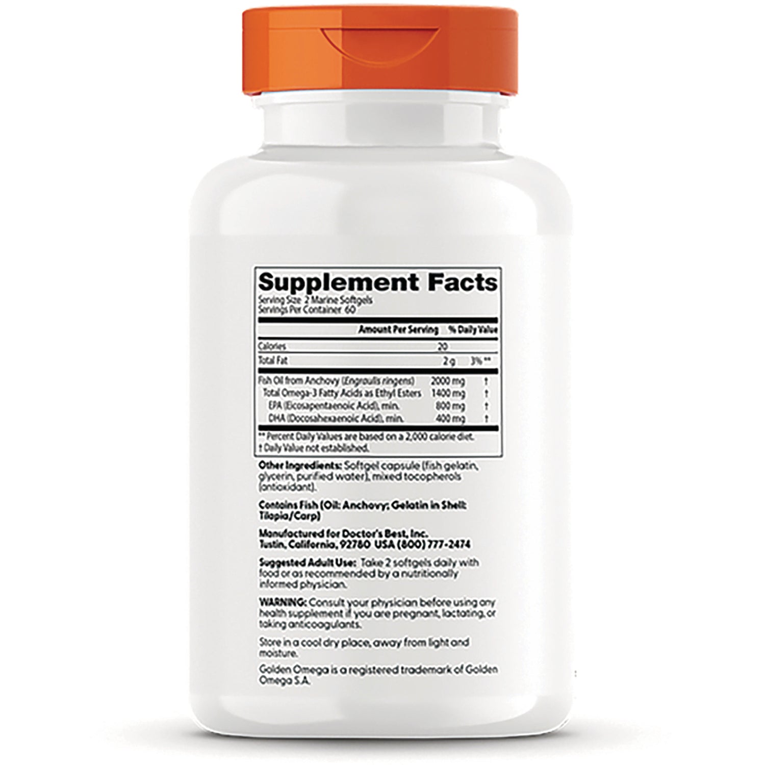 DB257 | Back label showing Supplement Facts, ingredient list, warnings, and manufacturer contact on white bottle