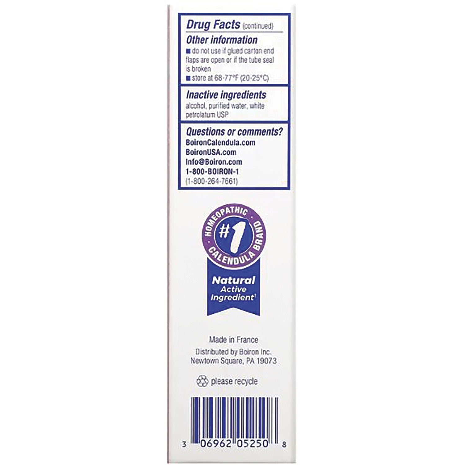 BRN021 | back panel showing Drug Facts, inactive ingredients, contact info, recycling icon and barcode