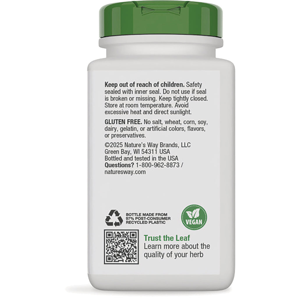 NW283 | Back of white supplement bottle label with safety text, gluten free statement, vegan logo and QR code - Thumbnail