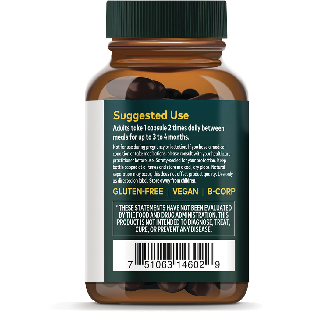 GH093 | Brown supplement bottle back showing Supplement Facts panel and herbal extract ingredients list - Thumbnail
