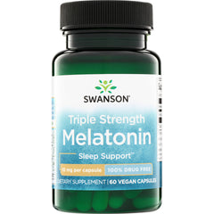 SWU305 | Swanson Triple Strength Melatonin bottle, Sleep Support, 10 mg per capsule, 60 vegan capsules