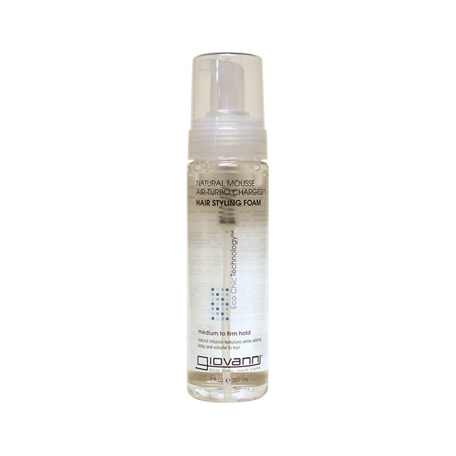 GV027 | clear bottle of Giovanni Natural Mousse hair styling foam with pump top