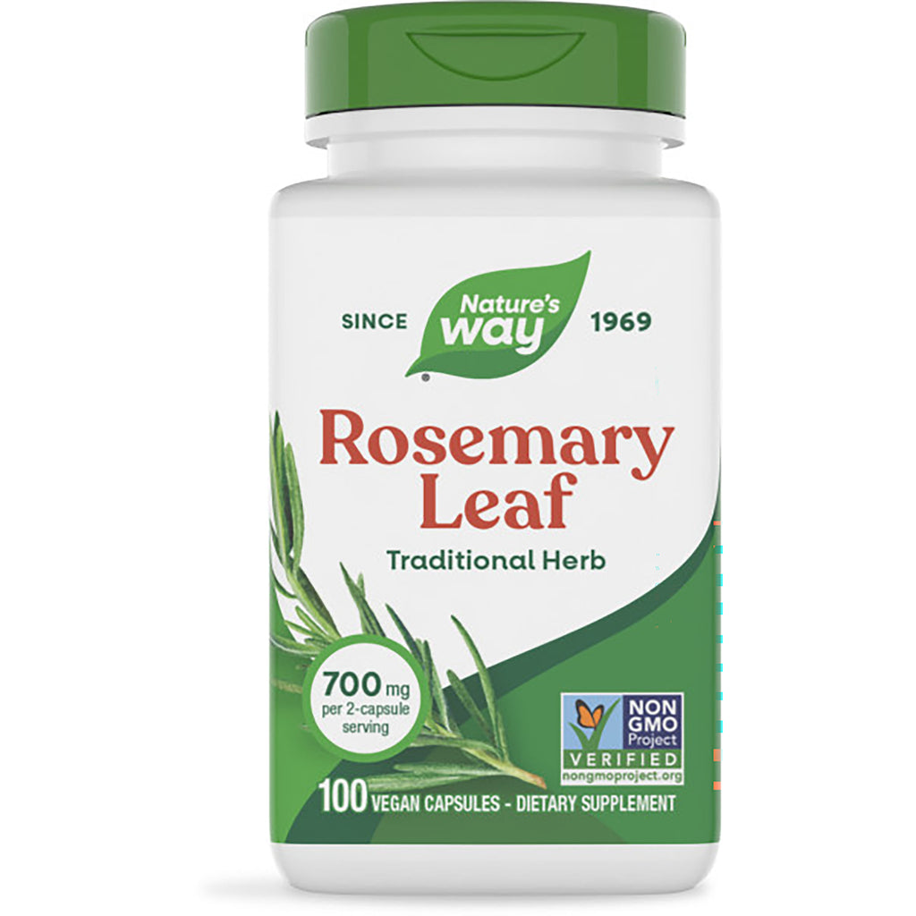 NW946 | Nature's Way Rosemary Leaf supplement bottle with green cap, label showing 700 mg per 2-capsule serving and 100 vegan capsules - Thumbnail