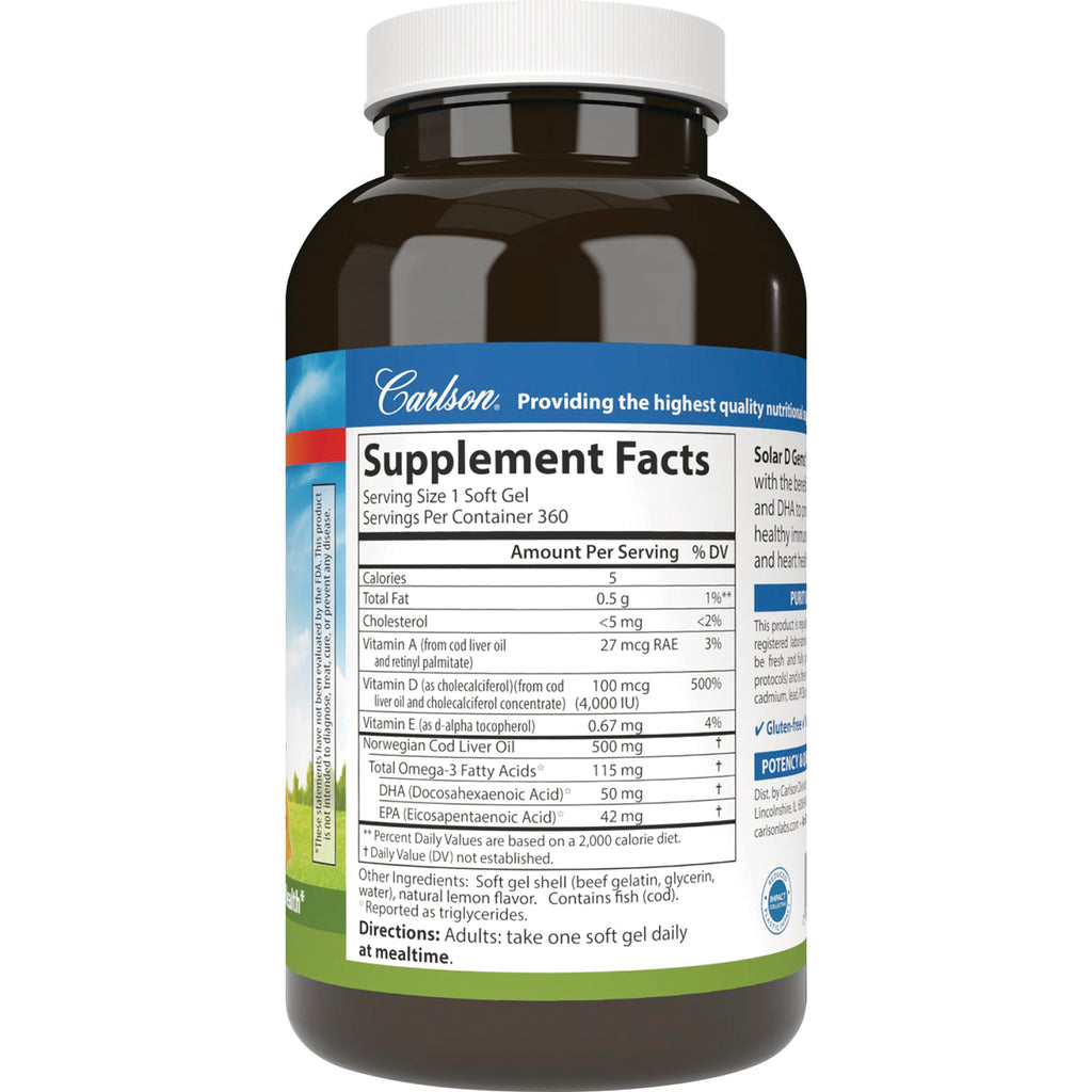 CSN181 | Back label showing Supplement Facts panel and nutrition facts for cod liver oil soft gels - Thumbnail