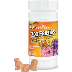 CNT224 | Bottle front of Zoo Friends children's multivitamin with extra C, natural orange flavor, 60 chewable animal-shaped tablets