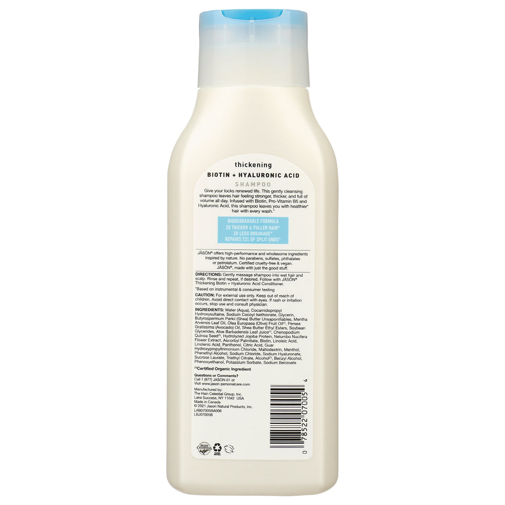 JC012 | back label of thickening Biotin + Hyaluronic Acid shampoo showing ingredients, directions, and barcode - Thumbnail