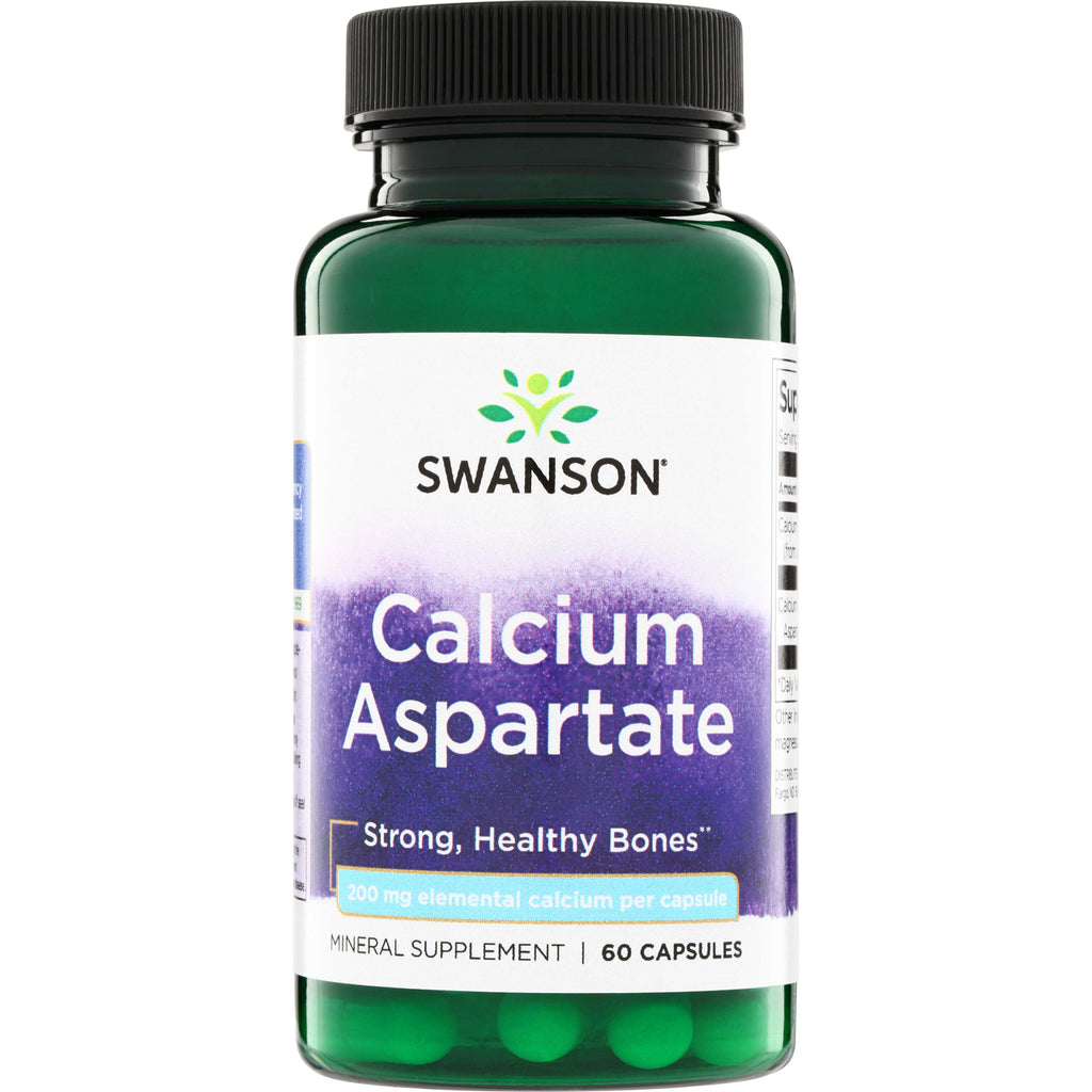 SW1545 | Swanson Calcium Aspartate, 200 mg elemental calcium per capsule, 60 capsules, Strong, Healthy Bones - Thumbnail