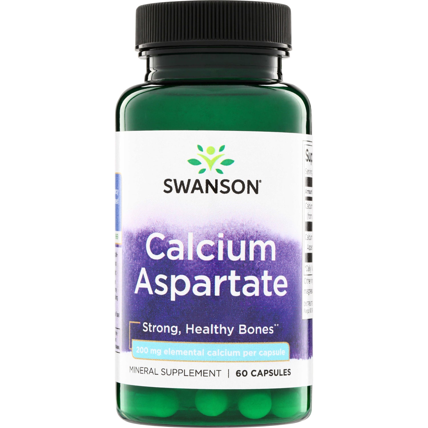SW1545 | Swanson Calcium Aspartate, 200 mg elemental calcium per capsule, 60 capsules, Strong, Healthy Bones