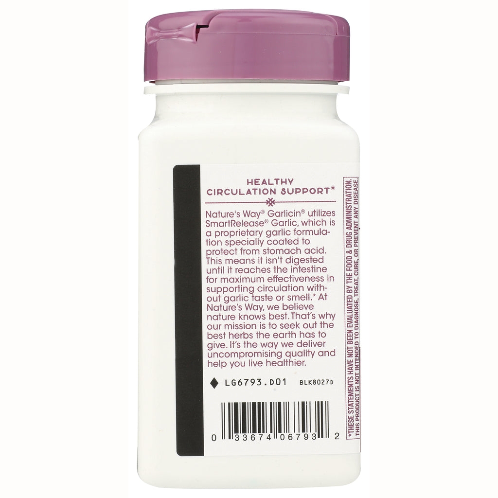 NW015 | back of white supplement bottle with purple cap showing Healthy Circulation Support label, ingredient text and barcode - Thumbnail
