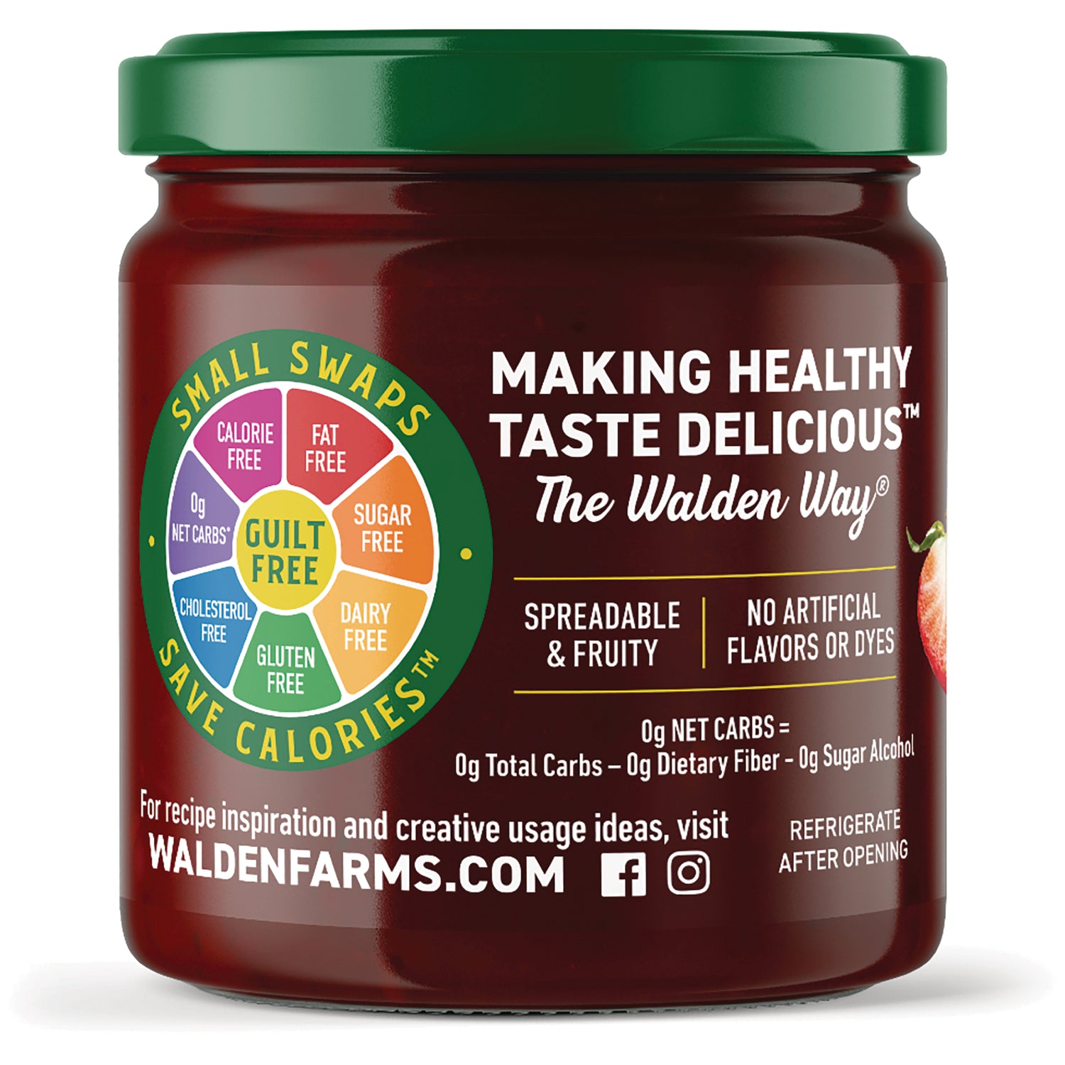 WAL021 | Back label: Making Healthy Taste Delicious, spreadable & fruity, 0g net carbs, no artificial flavors or dyes