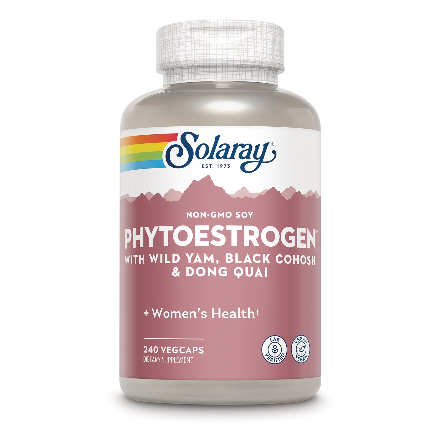 SLR515 | Solaray Phytoestrogen supplement bottle, 240 vegcaps, with wild yam, black cohosh and dong quai