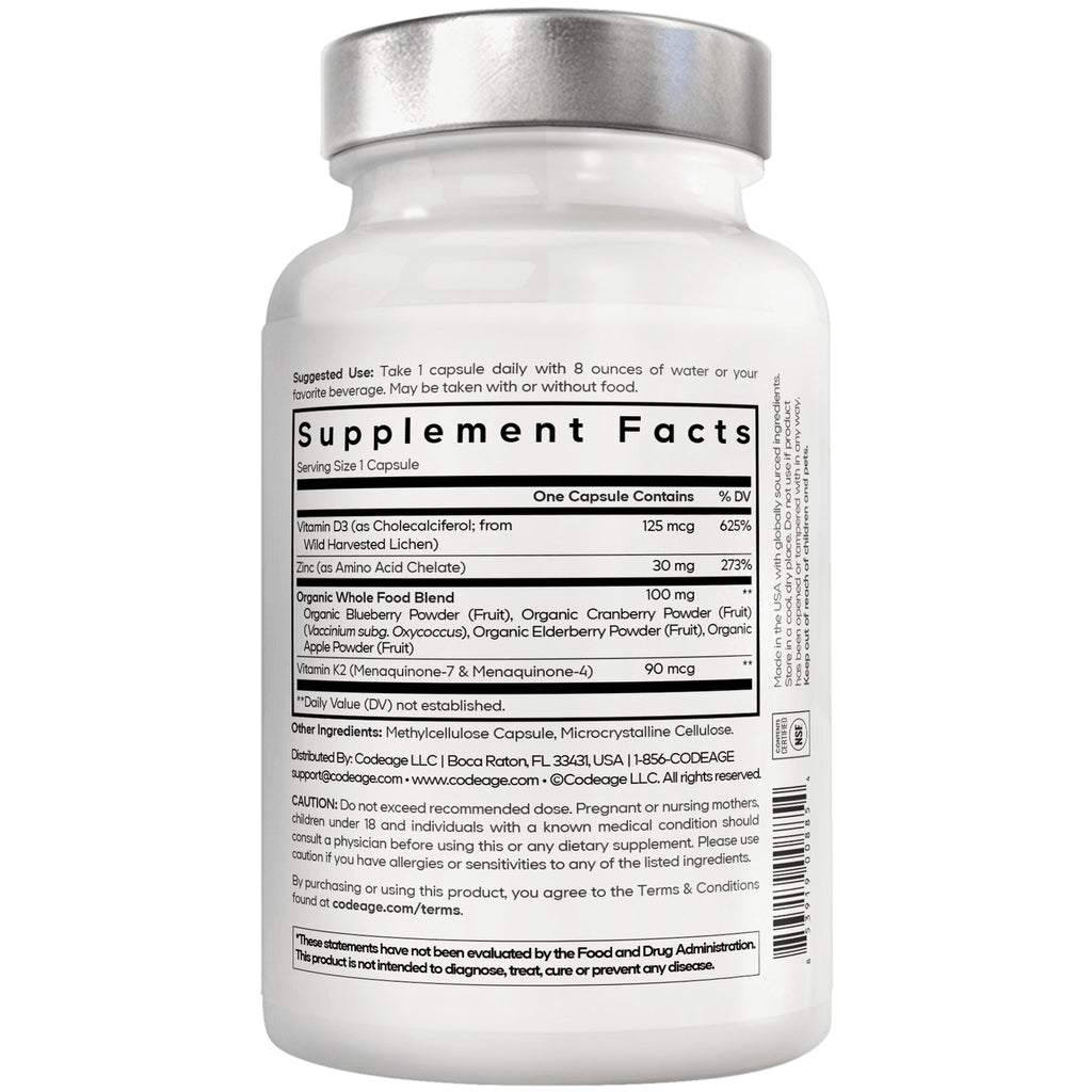 CDG048 | Back of white supplement bottle showing Supplement Facts panel, serving size, ingredients and barcode - Thumbnail