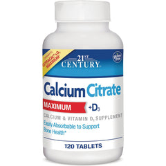 CNT232 | 21st Century Calcium Citrate Maximum with D3 supplement bottle, 120 tablets, white label