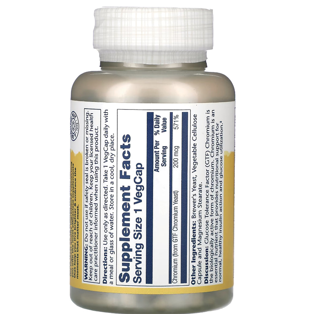SLR252 | Back label with Supplement Facts: Chromium (from GTF Chromium Yeast) 200 mcg, serving size 1 VegCap - Thumbnail