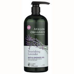 AVL034 | Avalon Organics Nourishing Lavender bath and shower gel pump bottle with lavender sprig on label 32 fl oz