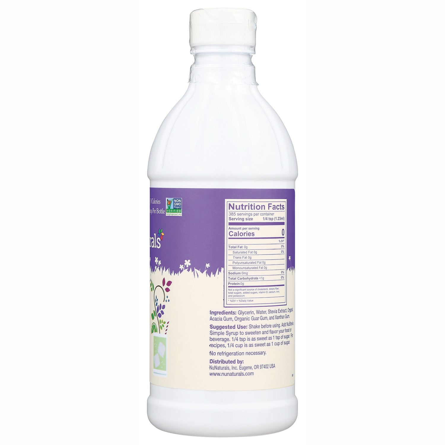 NN054 | Back of white bottle with purple label showing Nutrition Facts panel and ingredient text